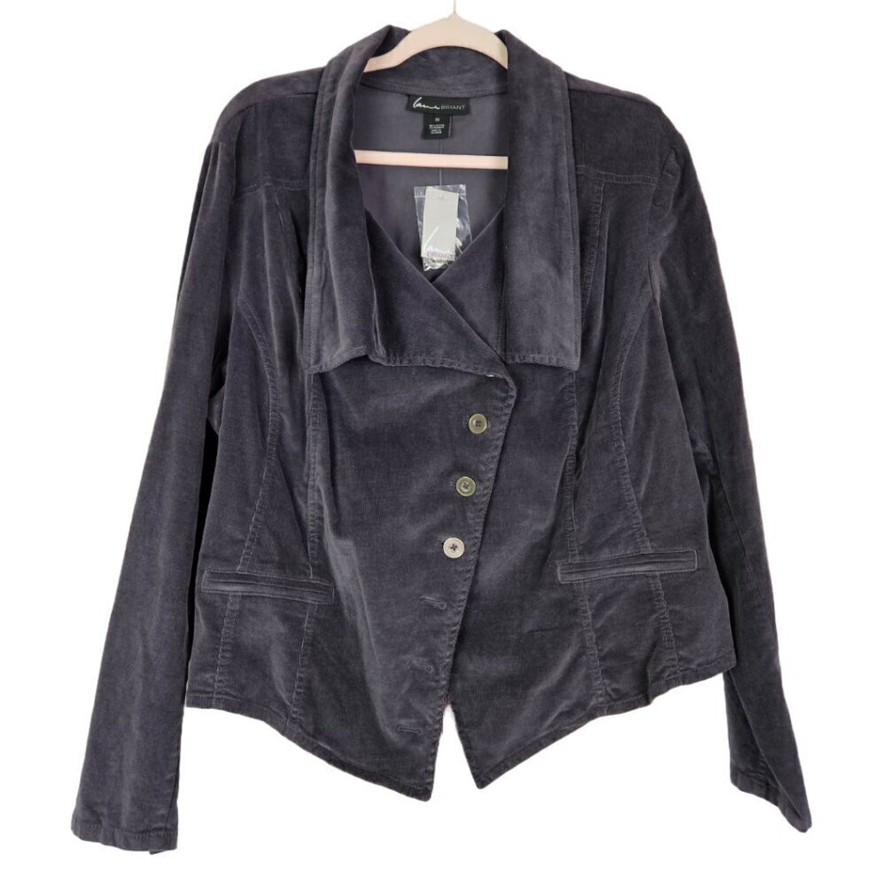 NWT Lane Bryant Gray Stretch Corduroy Asymmetrical Hem Jacket 22